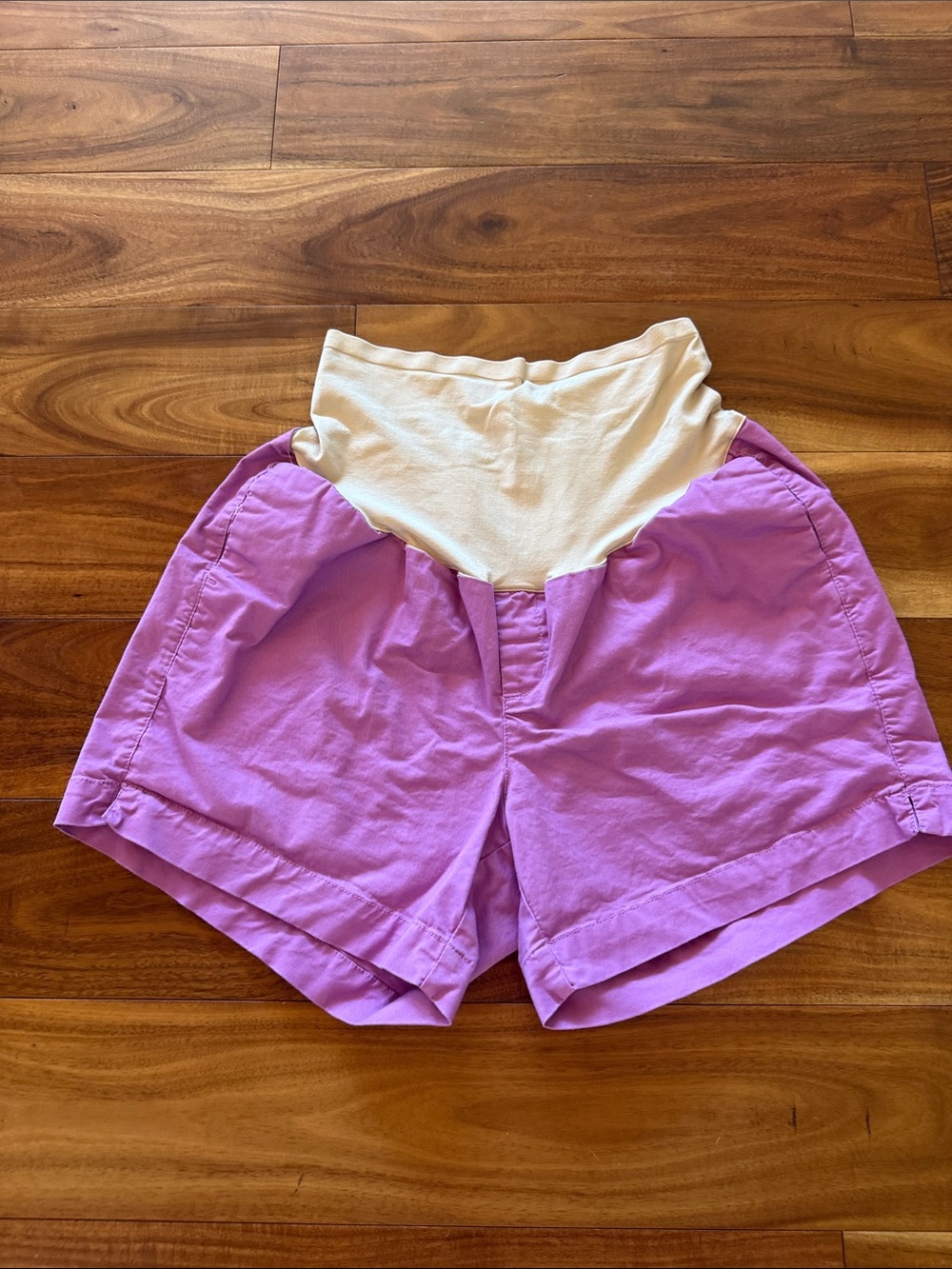 Old Navy Lavender High-Waist Maternity Shorts with Cream Band